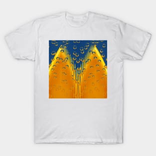 MUCH NEEDED RAİN. Abstract futuristic symmetrical design in vivid yellow and bright blue T-Shirt